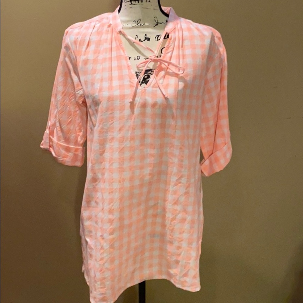 Fresh Produce Coral Gingham Tunic‎ XS/S NWT